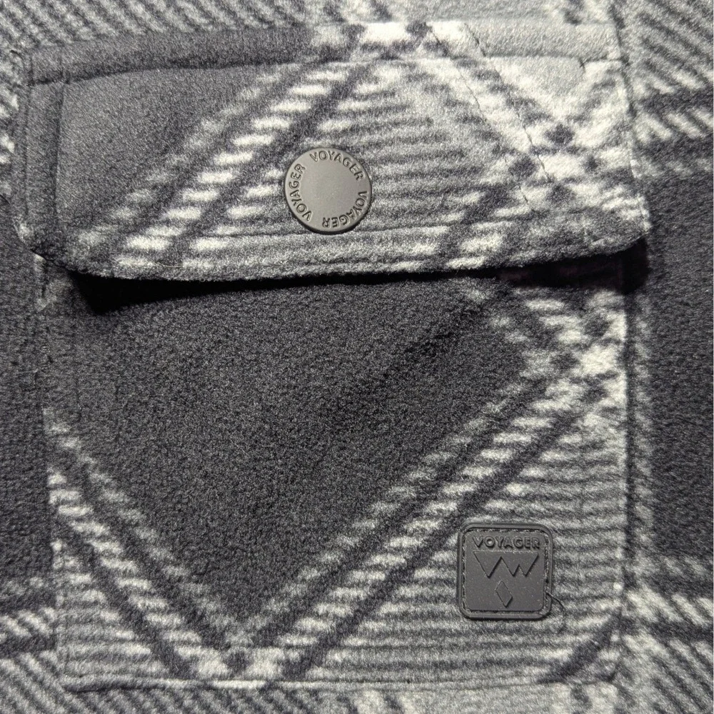 Voyager Sherpa Lined Flannel Jacket Mens L Gray‎ Black Plaid Snap Front Workwear